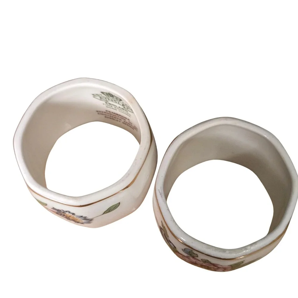 Aynsley Pembroke Fine Bone China Napkin Rings Set of 2 Floral Gold Trim England